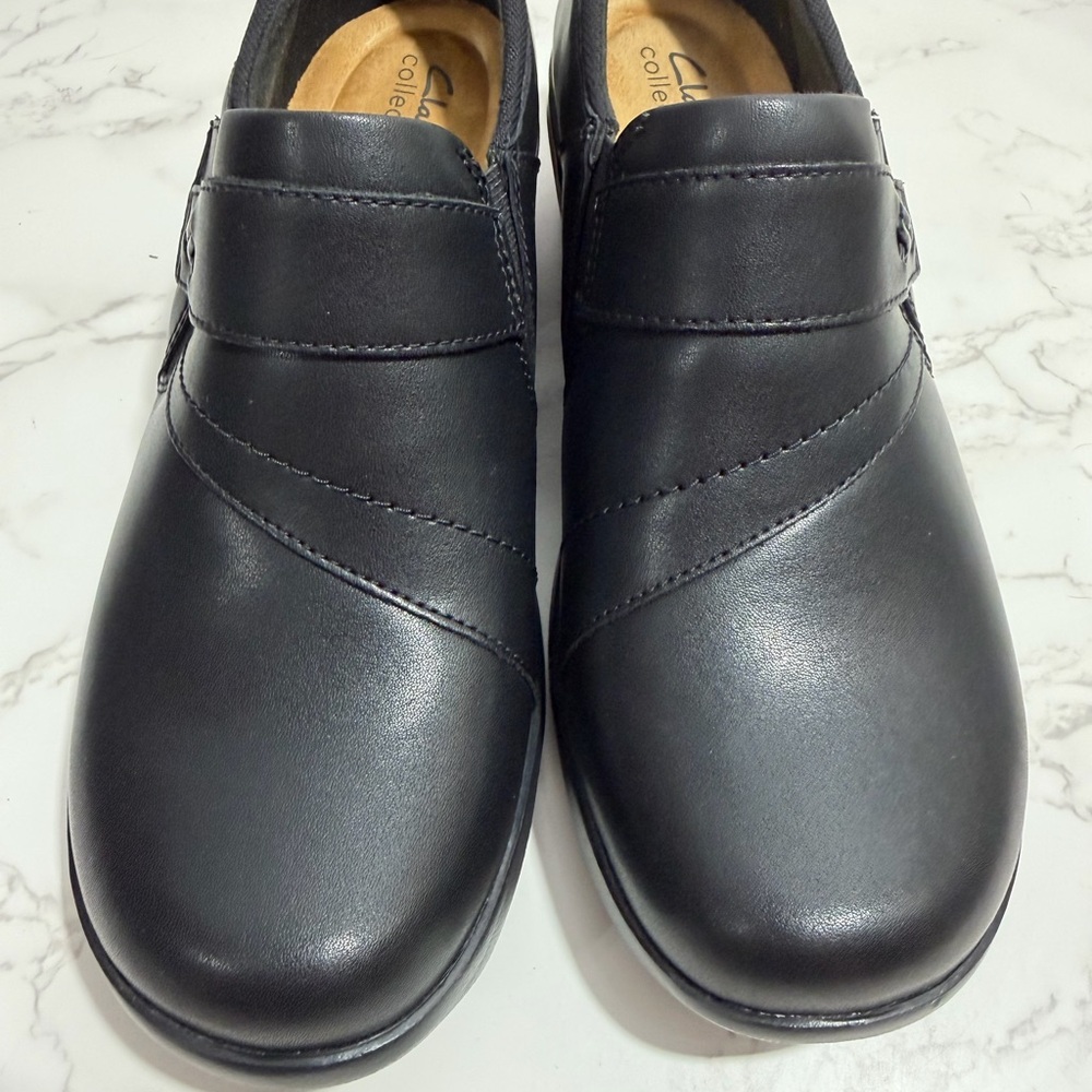 NIB Clarks Angie Pearl Black Leather Slip-On Shoe -- 9W - Picture 7 of 10